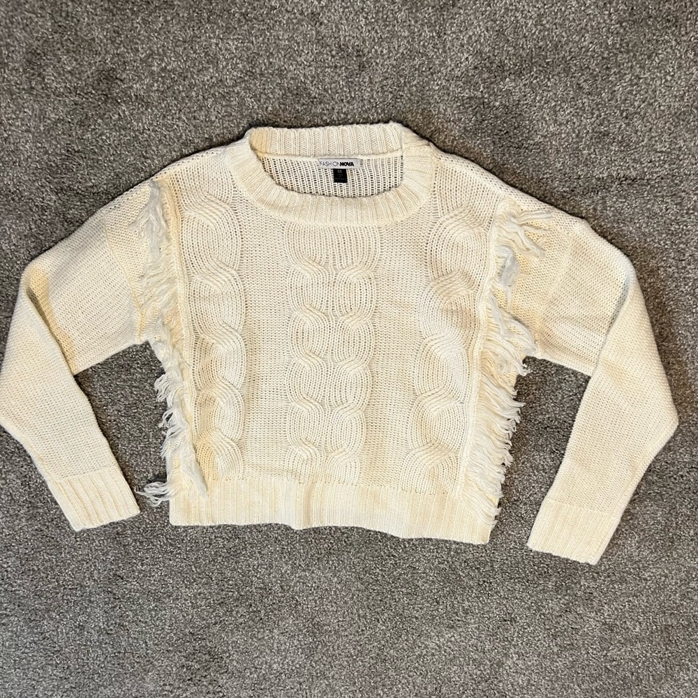 Fashion Nova cream fringe sweater size medium